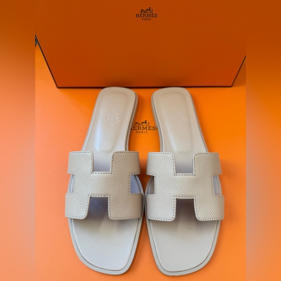 Hermes Oran Beige Perlino Epsom Leather Blush Sandals Flats all sizes - Picture 3 of 14